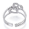 Non-Tarnish 304 Stainless Steel Interlocking Heart Open Cuff Ring RJEW-N040-16-3