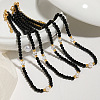 Elegant Round Natural Black Onyx(Dyed & Heated) & Glass & Freshwater Pearl Beaded Necklaces WB9753-1
