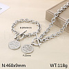 Flat Round 304 Stainless Steel Pendant Necklace & Charm Bracelet FS-WG2A73C-03-1