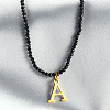 304 Stainless Steel Initial Pendant Black Glass Faceted Round Beaded Pendant Necklaces for Women FS-WGC61DE-01-1