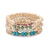 4Pcs 4 Style Natural & Synthetic Mixed Stone Stretch Bracelet Sets with Wood Beads for Women BJEW-JB08359-1