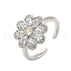 Flower Brass Micro Pave Cubic Zirconia Cuff Rings for Women RJEW-A069-01B-P-4
