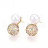 Brass Micro Pave Cubic Zirconia and ABS Imitation Pearl Stud Earrings KK-T074-47G-2