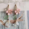 Flower with Teardrop Alloy Resin Dangle Earrings FS-WG8E2A2-01-3