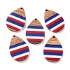 Independence Day Opaque Striped Resin & Walnut Wood Pendants RESI-U010-02S-1