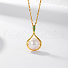 Elegant 925 Sterling Silver & Natural Freshwater Pearl Teardrop Pendant Necklaces with Green Cubic Zirconia GY1766-1