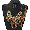 Alloy with Synthetic Turquoise Teardrop Tassel Pendant Necklaces & Dangle Earrings & Charm Bracelets Sets FS-WG69A95-03-1