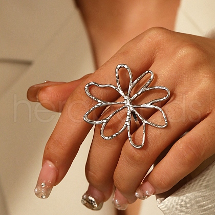 304 Stainless Steel Adjustable Cuff Rings for Women RJEW-Z099-01P-01-1