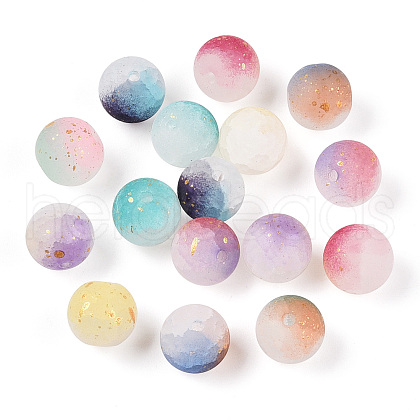 Frosted Baking Painted Crackle Glass Beads with Glitter Powder X1-DGLA-T004-01A-1