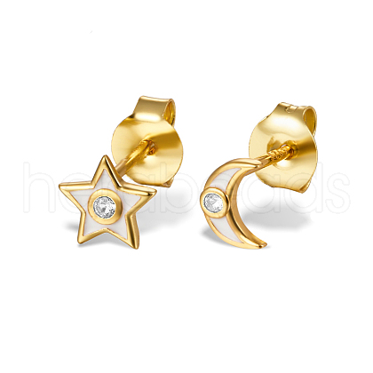 925 Sterling Silver Star Moon Stud Earrings QF5115-1-1