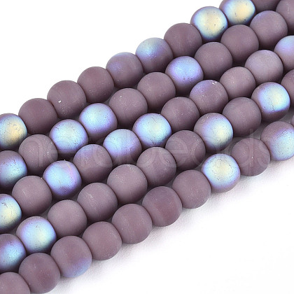 Frosted Opaque Glass Beads Strands GLAA-T032-P4mm-MBB15-1