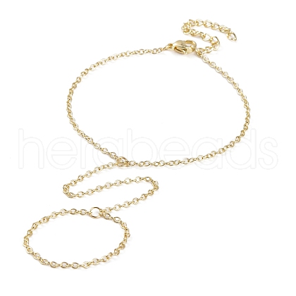 Brass Cable Chain Ring Bracelets for Women BJEW-L690-01G-1