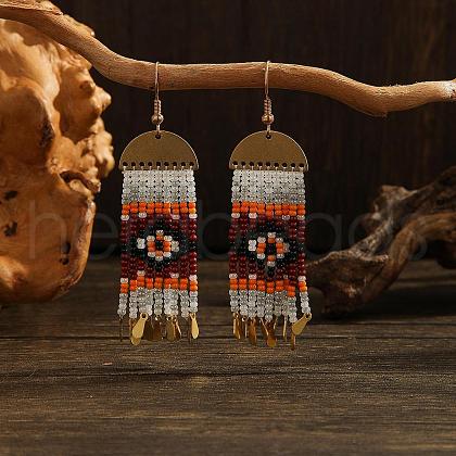 Bohemian Style Square Glass Bead Handmade Dangle Earrings ZK4916-1-1