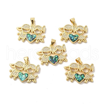 Rack Plating Brass Micro Pave Cubic Zirconia with Synthetic Opal Pendants KK-D088-15G-1