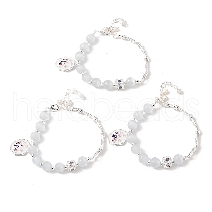 Mother's Day Jewellery Natural Pearl & Round Cat Eye & Glass Beaded Bracelets BJEW-C068-06S-1