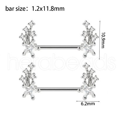 304 Stainless Steel Clear Cubic Zirconia Nipple Rings WG434B5-05-1