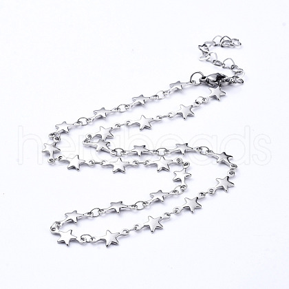 304 Stainless Steel Star Link Chain Necklaces NJEW-JN02888-01-1
