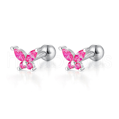 925 Sterling Silver Clear Cubic Zirconia Butterfly Stud Earrings DC8274-8-1