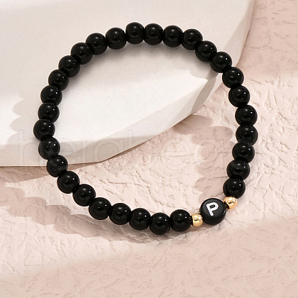 Alloy Resin Round Beaded Stretch Bracelets WG611D6-16-1