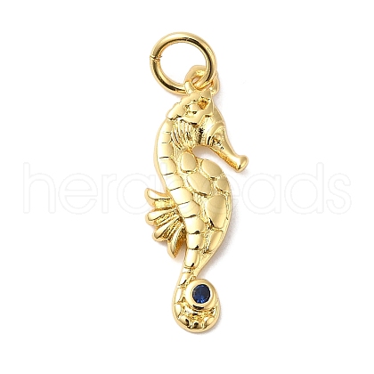 Rack Plating Brass Pave Blue Cubic Zirconia Sea Animal Pendants KK-B092-03G-1