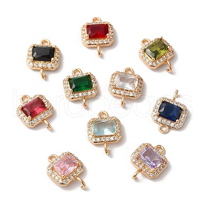 Brass Micro Pave Clear Cubic Zirconia Rectangle Links Connector Charms KK-C062-026G-1