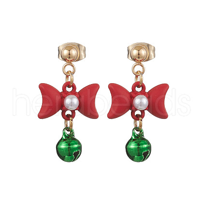Bowknot Alloy with Acrylic & Brass Bell Stud Dangle Earrings EJEW-JE06092-1