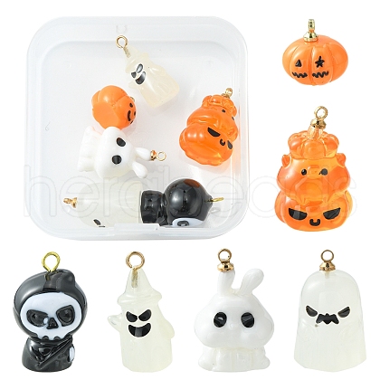 6Pcs 6 Styles Halloween Opaque Resin Pendants RESI-FS0001-34-1