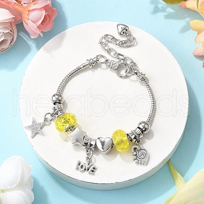 Brass European Beads Charm Bracelets BJEW-JB11586-01-1