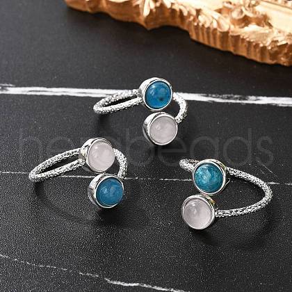 Natural Apatite & Rose Quartz Finger Rings RJEW-A068-03P-03-1