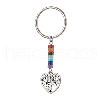 Natural Lapis Lazuli Green Aventurine Tiger Eye Red Jasper Lepidolite Howlite Red Aventurine & Alloy Keychain KEYC-JKC00813-03-1
