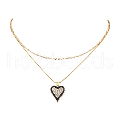 Double Layer Brass Micro Pave Clear Cubic Zirconia Heart Pendant Necklaces for Women NJEW-JN04979-1