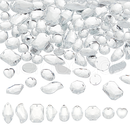   140Pcs 9 Style Teardrop/Octagon/Oval Sew on Rhinestone ACRT-PH0001-14A-1