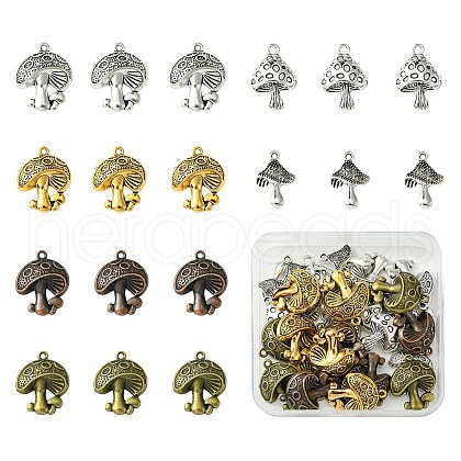 30Pcs 6 Styles Tibetan Style Alloy Mushroom Pendants TIBE-FS0001-14-1