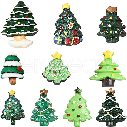 SUNNYCLUE 60Pcs 10 Styles Christmas Theme Oapque Resin Decoden Cabochons RESI-SC0005-65-1