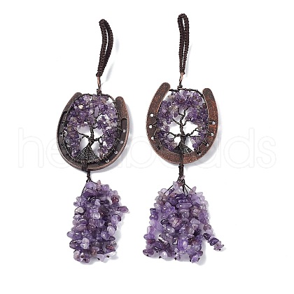 Natural Amethyst Chip Tree of Life Pendants Decoration G-F733-06C-1