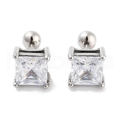 Square 316 Surgical Stainless Steel Pave Cubic Zirconia Cartilage Earrings for Women Men EJEW-Z050-34C-01P-1