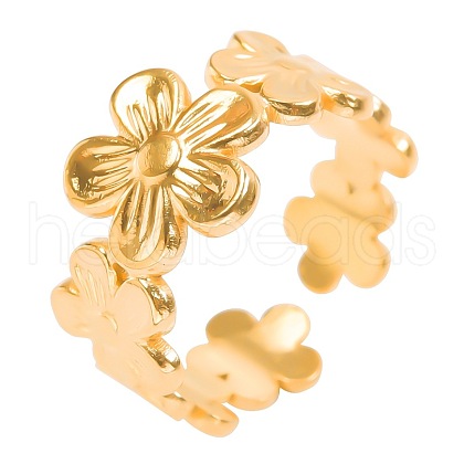 Stainless Steel Flower Open Cuff Rings for Women Men GQ4902-2-1