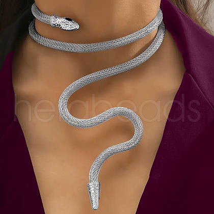 Adjustable Alloy Jet Rhinestone Snake Cuff Choker Necklaces FS-WGFB1C6-02-1