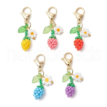 Sunflower Bud Acrylic Glass Seed Beaded Pendant Decorations HJEW-MZ00229-1