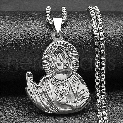 304 Stainless Steel Saint Jude Pendant Necklaces for Men Women NJEW-K283-16P-1