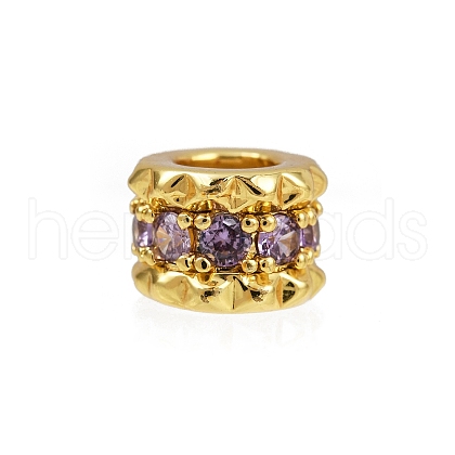 Column Rack Plating Brass Cubic Zirconia European Beads KK-L236-08G-1