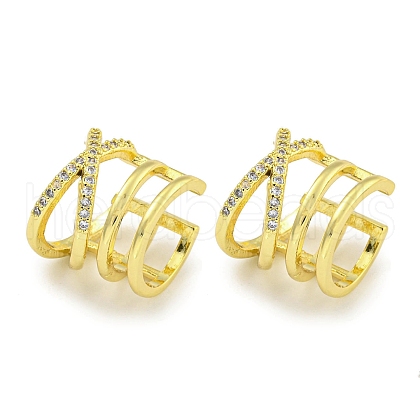 Brass Micro Pave Clear Cubic Zirconia Cuff Earrings EJEW-C104-009G-1