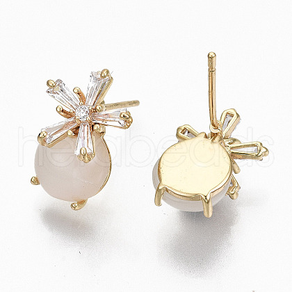 Brass Micro Pave Clear Cubic Zirconia Stud Earrings KK-R117-017-NF-1