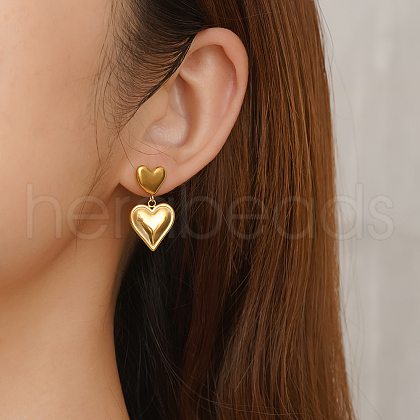 Simple Heart Stainless Steel Dangle Stud Earrings WJ2293-2-1