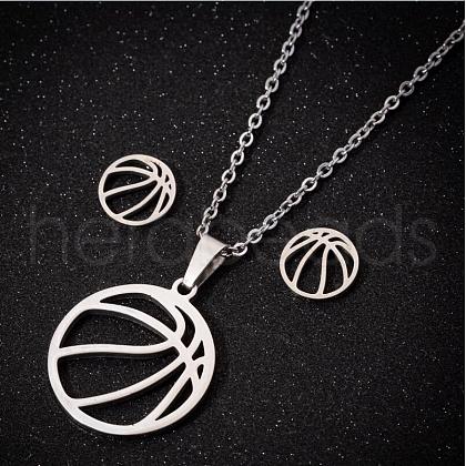 201 Stainless Steel Pendant Necklaces & Stud Earrings Sets FS-WGB00D6-10-1