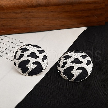 Leopard Print Brass Enamel Stud Earrings for Women EJEW-U055-15A-P-1