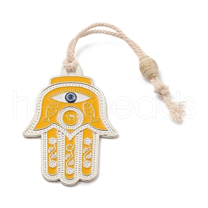 Hamsa Hand/Hand of Miriam with Evil Eye Alloy Resin Pendant Decorations HJEW-K042-01AS-01-1
