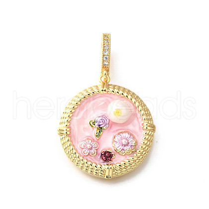 Brass Micro Pave Cubic Zirconia & Enamel Pendants KK-R222-14G-02-1