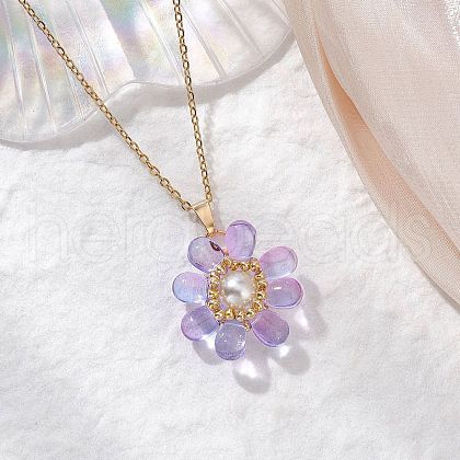 Glass & Glass Pearl Beads Pendants Necklaces for Women NJEW-MZ00106-08-1