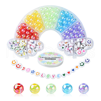 302Pcs 9 Style Transparent & Opaque Rainbow Iridescent Acrylic Beadss Plated and Enamel MACR-CJ0001-55-1